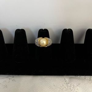 18K Electroplated Gold faux Pearl and Bling Ring
